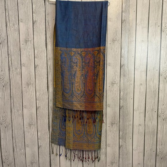 Pashmina Scarf Pashmina Silk Beautiful Multi-Colored Paisley Pattern Fringe - 27 - Picture 5 of 6